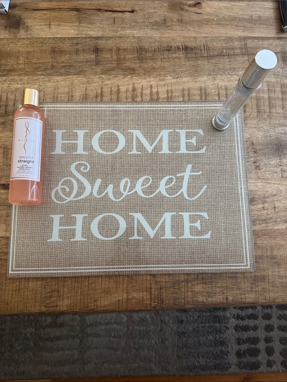 "HOME SWEET HOME” Decorative Tempered Glass vanity tray Board Burlap Design NEW